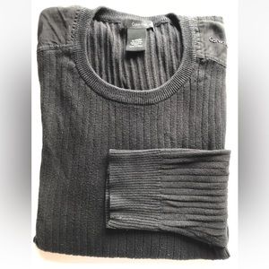 Calvin Klein Jeans Ribbed Men Sweater Black XL 100% Cotton Long Sleeve